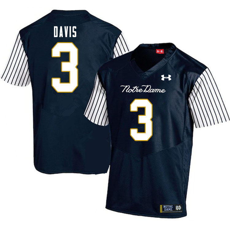 Men's NCAA Notre Dame Fighting Irish #3 Avery Davis Stitched College Under Armour Authentic Navy Alternate Football Jersey ZT10N07ZK